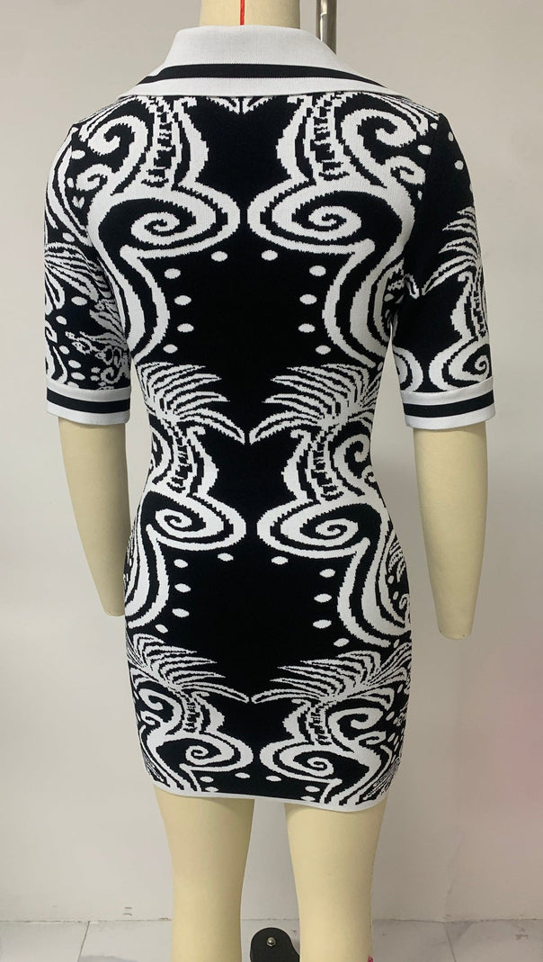 AIIZIE KNIT VINTAGE PATTERN MINI DRESS IN BLACK - product image