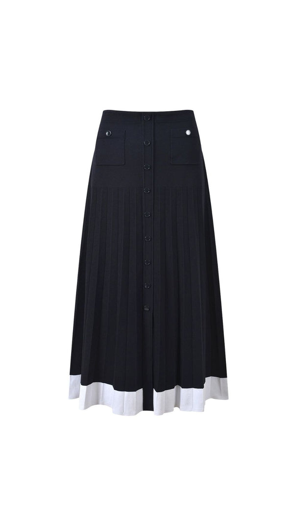 AIIZIE Chic Two-Piece Navy Knit Set: Cropped Vest & Pleated Maxi Skirt - product image