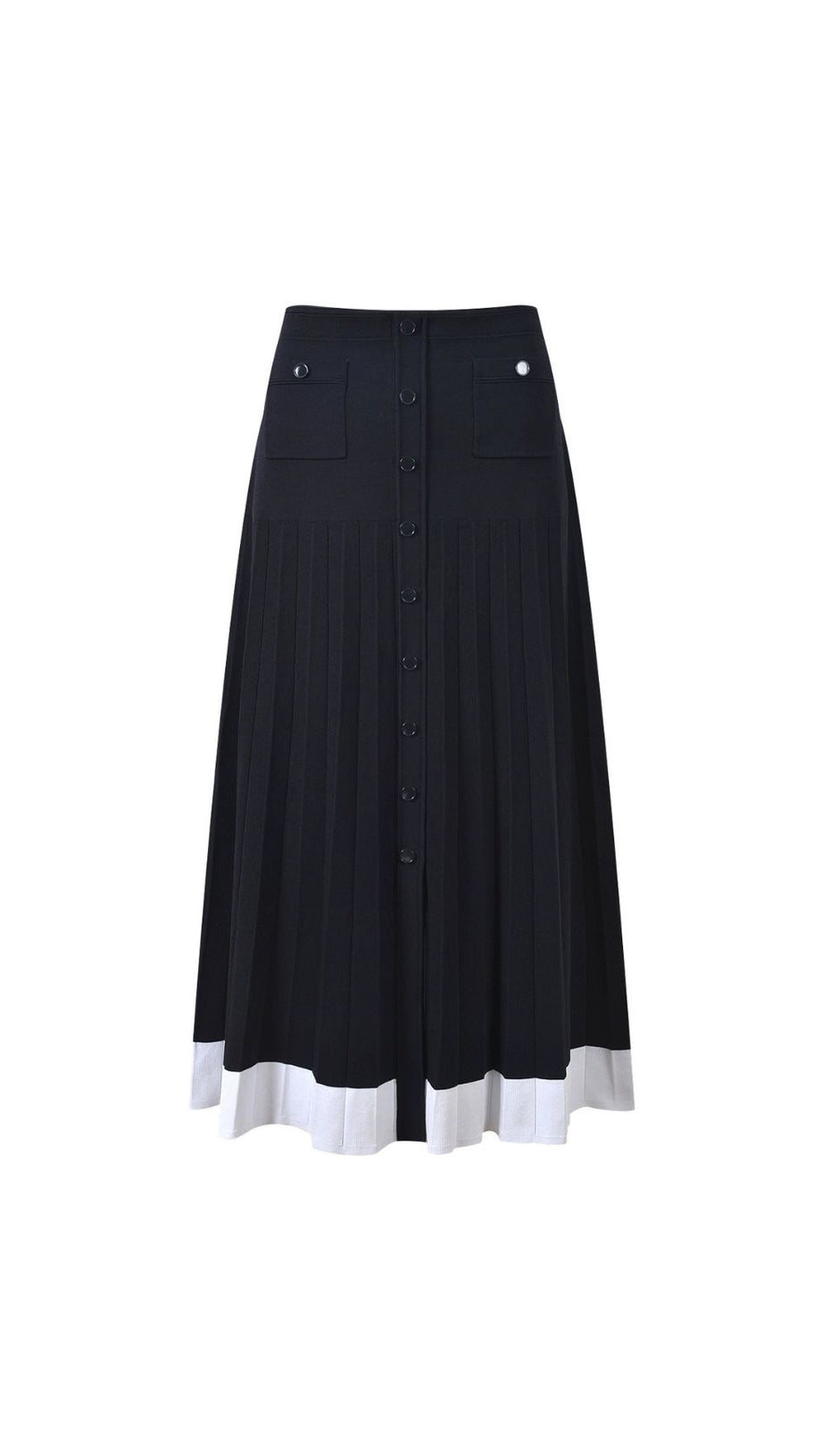 Chic Two-Piece Navy Knit Set: Cropped Vest & Pleated Maxi Skirt