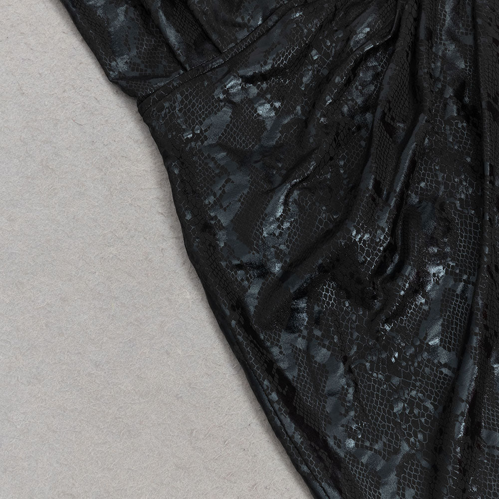 AIIZIE ANIMAL PRINT HALTER DRAPED MIDI DRESS BLACK - product image