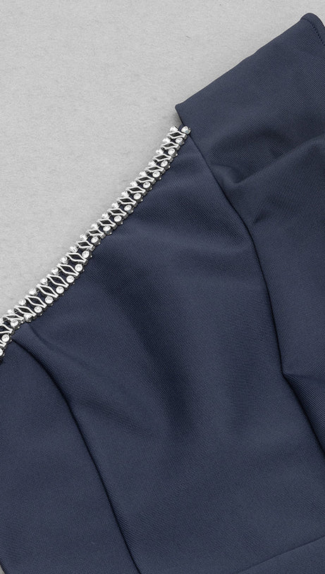 POLLY METAL CHAIN DECOR RUFFLE BODYCON MIDI DRESS