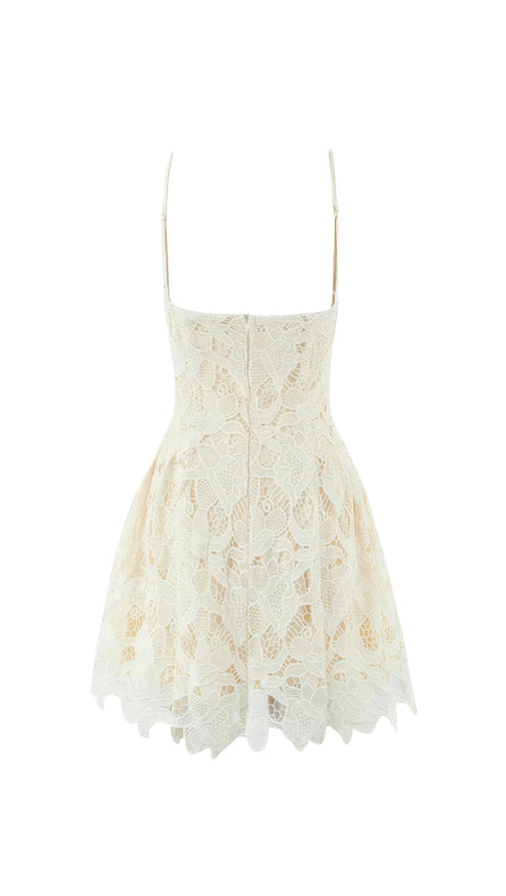 LACE HOLLOW SLEEVELESS MINI DRESS IN YELLOW