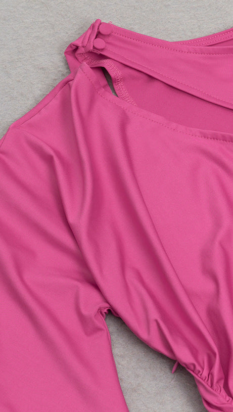 ASYMMETRIC RUCHED LONG SLEEVE MAXI DRESS