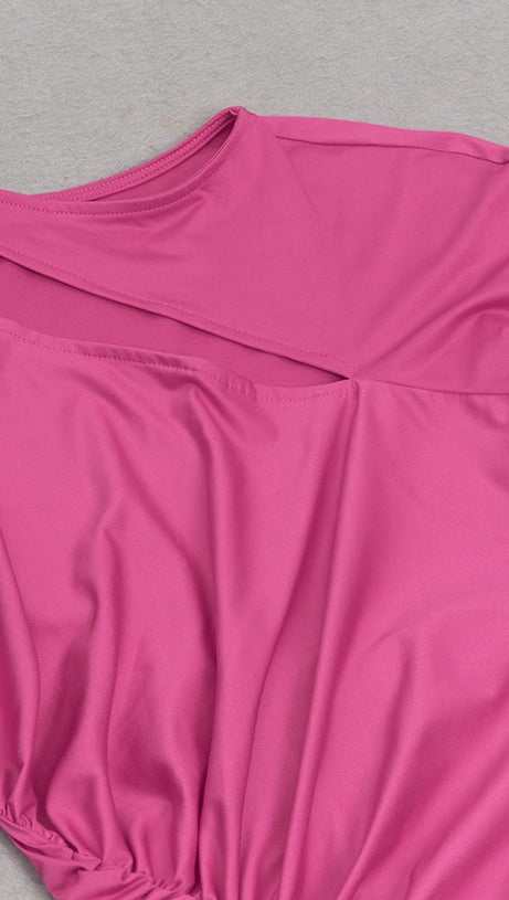 ASYMMETRIC RUCHED LONG SLEEVE MAXI DRESS