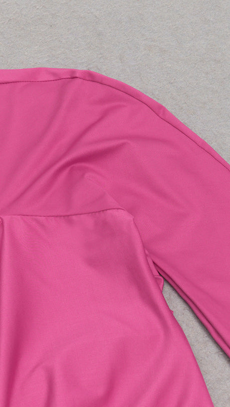 ASYMMETRIC RUCHED LONG SLEEVE MAXI DRESS