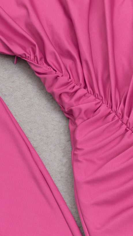 ASYMMETRIC RUCHED LONG SLEEVE MAXI DRESS