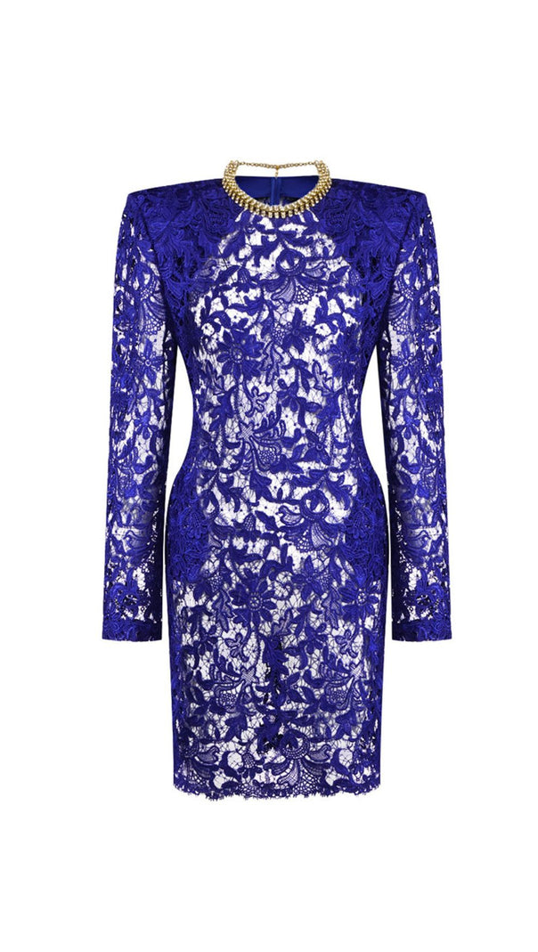 AIIZIE HERMIA ROYAL BLUE LACE LONG SLEEVE MINI DRESS - CHIC & VERSATILE FOR WOMEN - product image