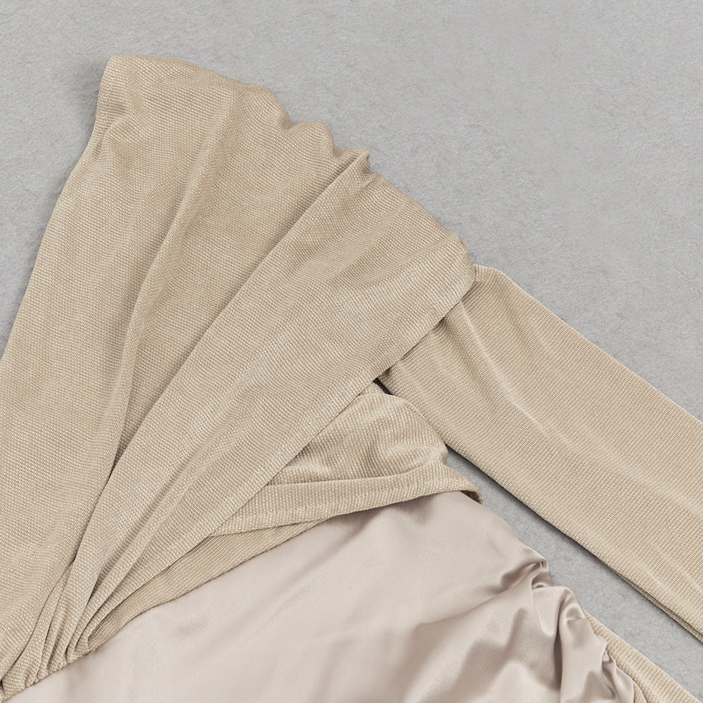 LANGÄRMELIGES DRAPIERTES MAXIKLEID IN NUDE 