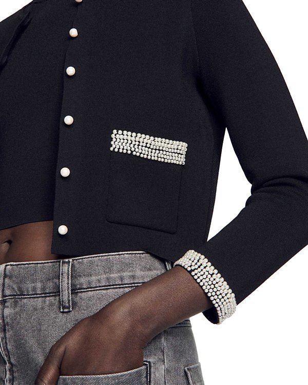 NAMAL EMBELLISHED CARDIGAN IN BLACK