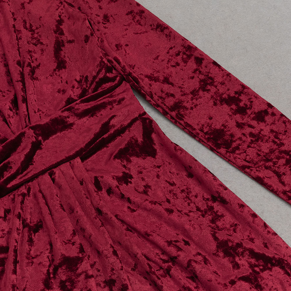 AIIZIE VELVET HIGH NECK HOLLOW WAIST MAXI DRESS IN BURGUNDY - product image