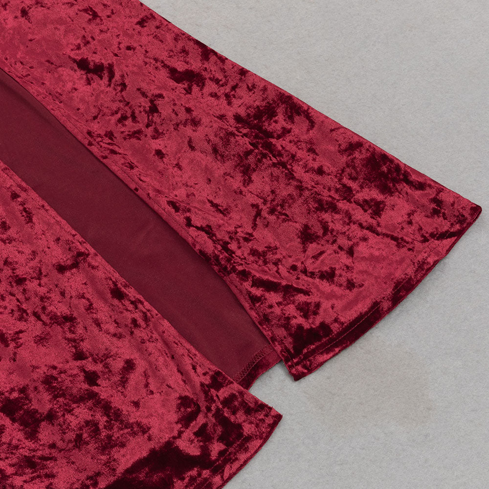 SAMT-MAXIKLEID MIT LANGEN ÄRMELN UND HOHLTAILLE 