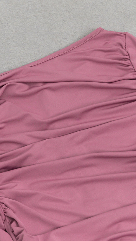 MAXI ABITO FLUO CON RUCHES MANICHE LUNGHE 