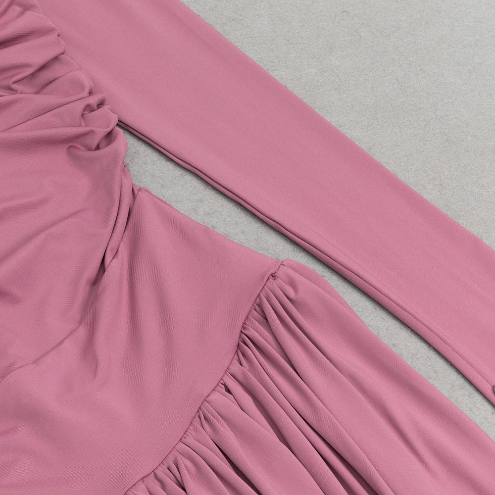 LANGÄRMELIGES, FLIEßENDES MAXIKLEID MIT RÜSCHEN 