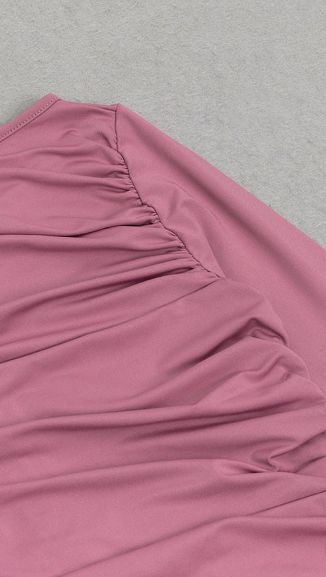 MAXI ABITO FLUO CON RUCHES MANICHE LUNGHE 