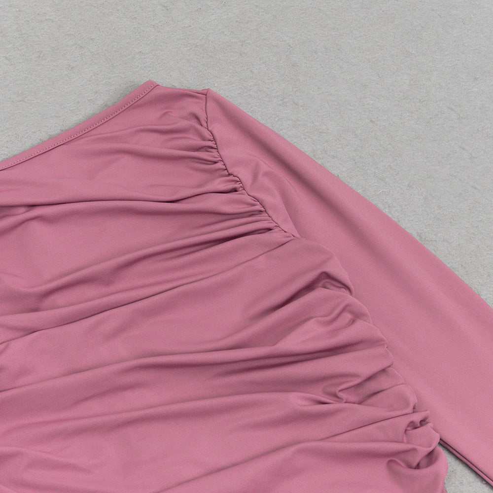 LANGÄRMELIGES, FLIEßENDES MAXIKLEID MIT RÜSCHEN 