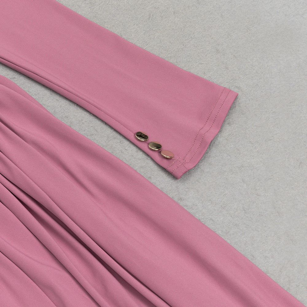 LANGÄRMELIGES, FLIEßENDES MAXIKLEID MIT RÜSCHEN 