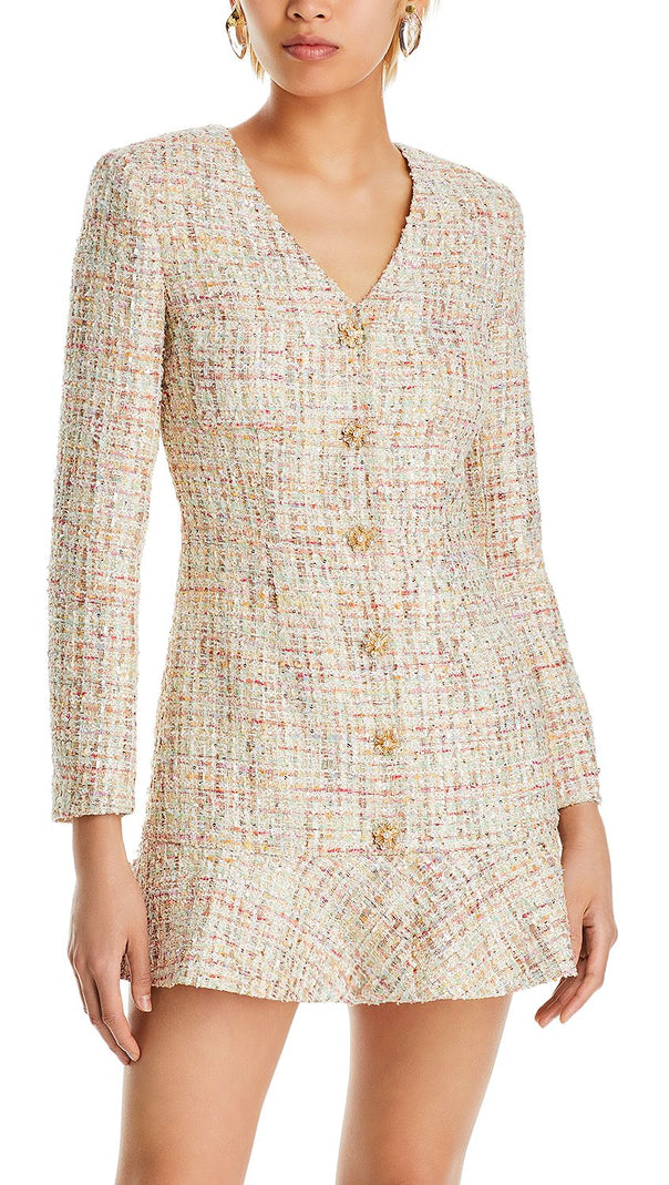 AIIZIE EARTHA MULTICOLOR BEADED BUTTON MINI DRESS - product image