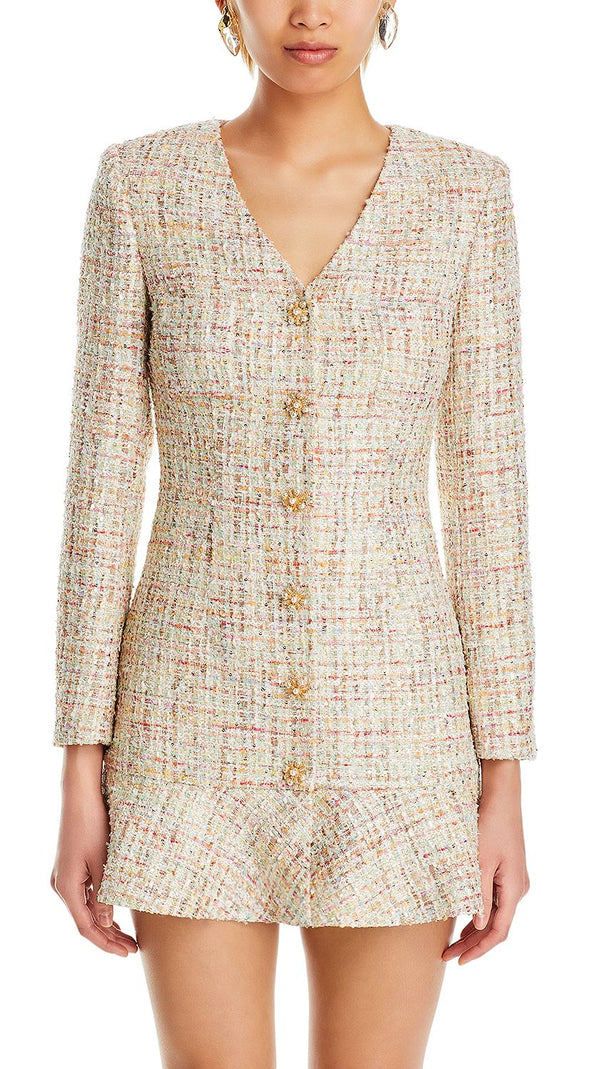 AIIZIE EARTHA MULTICOLOR BEADED BUTTON MINI DRESS - product image