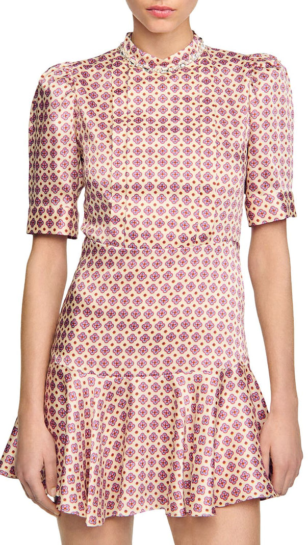 JAYANI PRINTED PUFF SLEEVE MINI DRESS IN PINK
