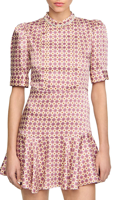 JAYANI – Bedrucktes Minikleid mit PUFFÄRMELN in Pink