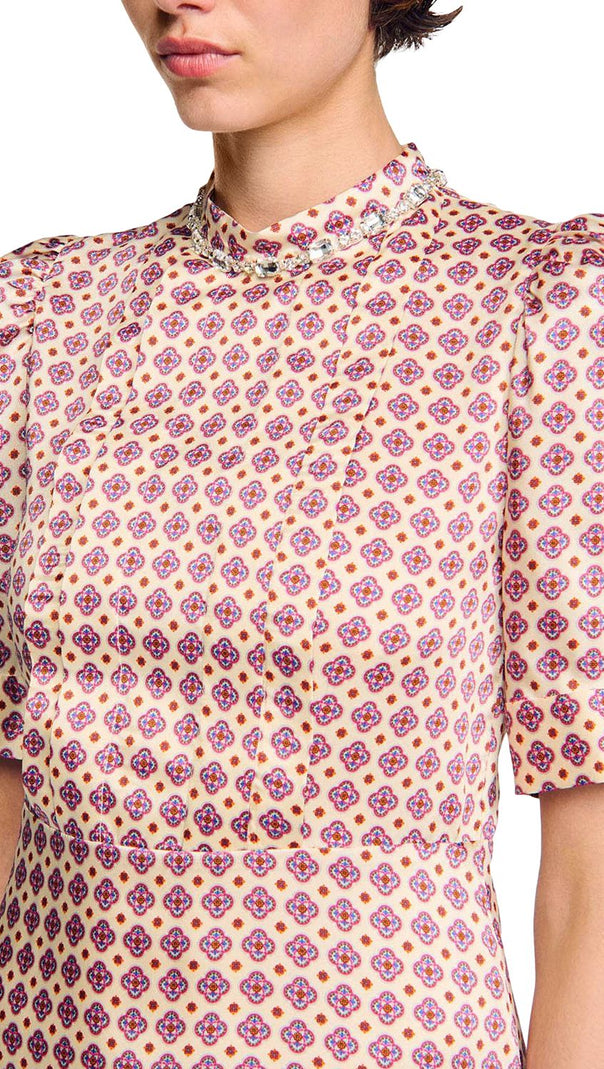 JAYANI PRINTED PUFF SLEEVE MINI DRESS IN PINK