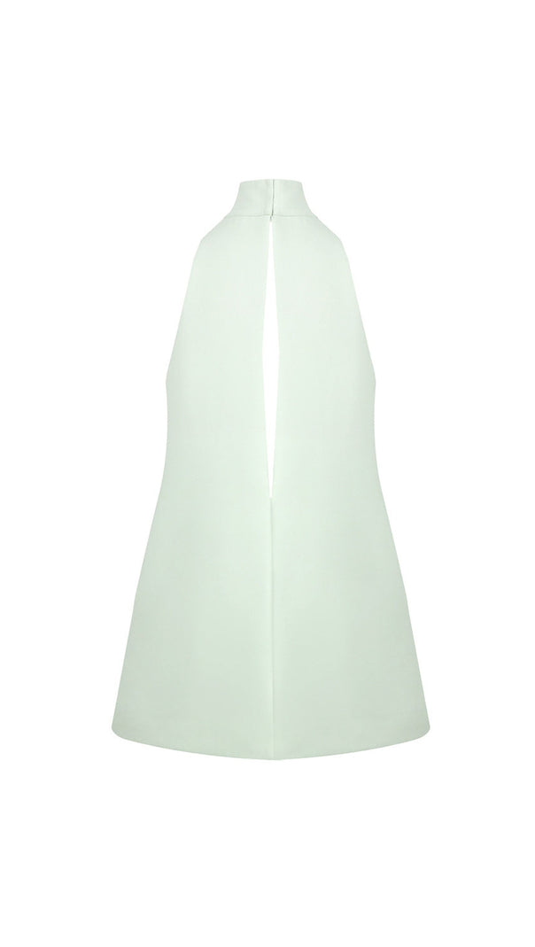 AIIZIE V-NECK CUTOUT BACKLESS CREPE HALTER DRESS - CELADON - product image