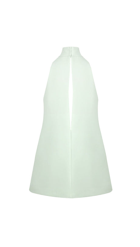 ABITO IN CREPE CON SCOLLO A V, SCHIENA SENZA TAGLIO E HALTER - CELADON