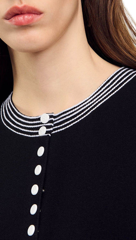 SALLY SCHWARZES MINIKLEID MIT STREIFENBESATZ