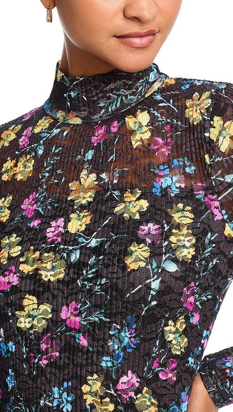 PUCKERED LACE MINI DRESS IN BLACK MULTI