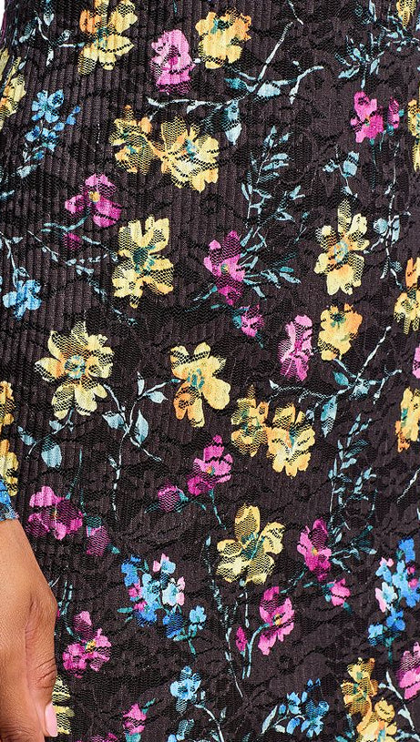 PUCKERED LACE MINI DRESS IN BLACK MULTI