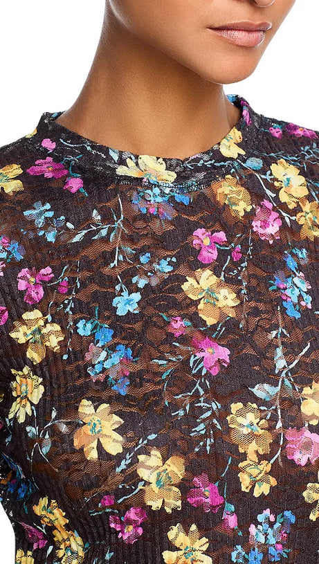 FLORAL PUCKERED LACE TOP