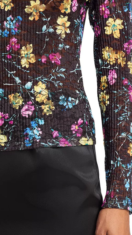 FLORAL PUCKERED LACE TOP