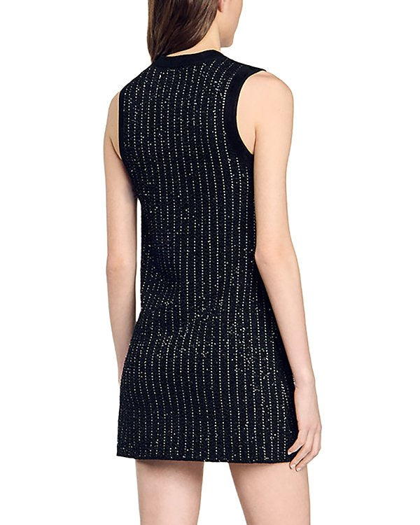 MINI DRESS IN BLACK WITH STRIPE EMBELLISHED