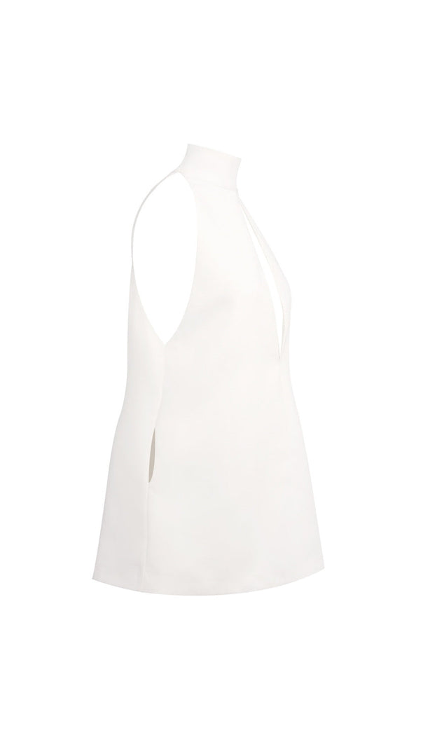AIIZIE V-NECK CUTOUT BACKLESS CREPE HALTER DRESS - WHITE - product image