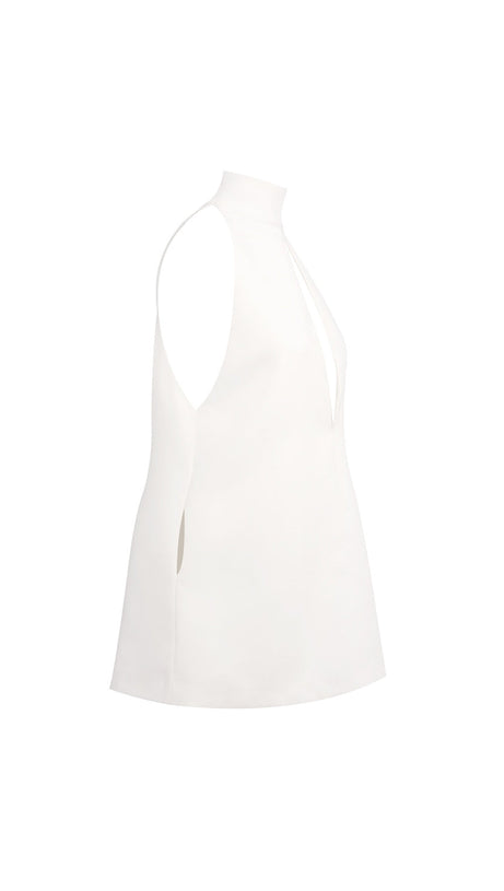 ABITO IN CREPE CON SCOLLO A V, SCHIENA SENZA TAGLIO E HALTER - BIANCO