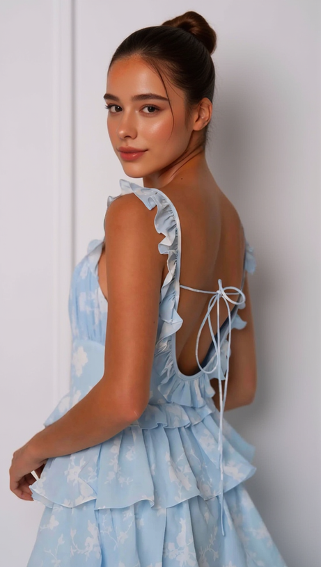 ABITO LUNGO CON BRETELLE AZZURRO