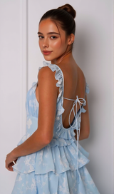 Light blue suspender cake maxi dress
