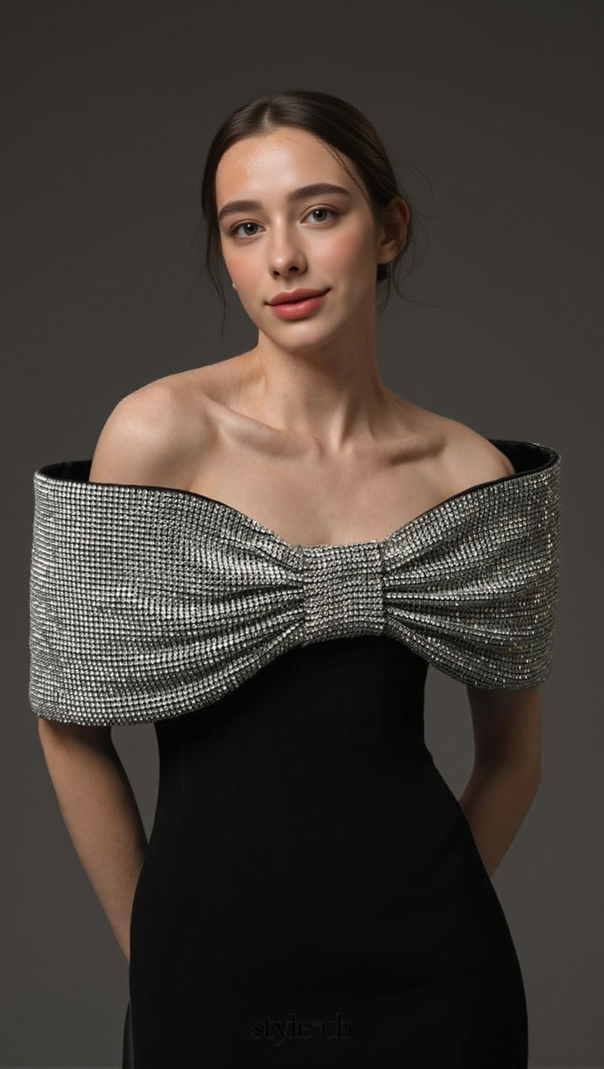AIIZIE CRYSTAL BOW CRÊPE MAXI DRESS IN BLACK - product image