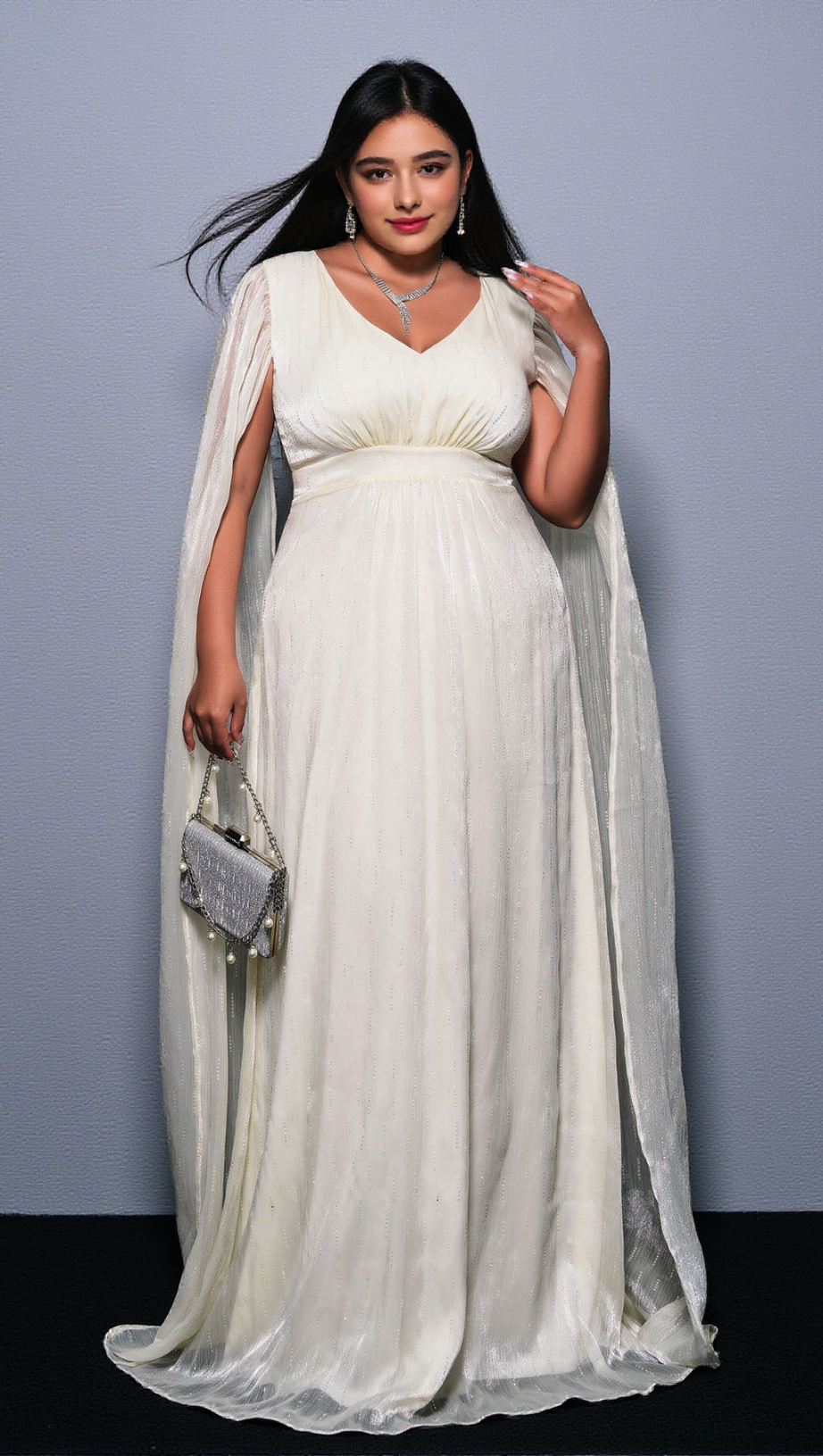 Gianna Mesh-Maxikleid mit V-Ausschnitt 