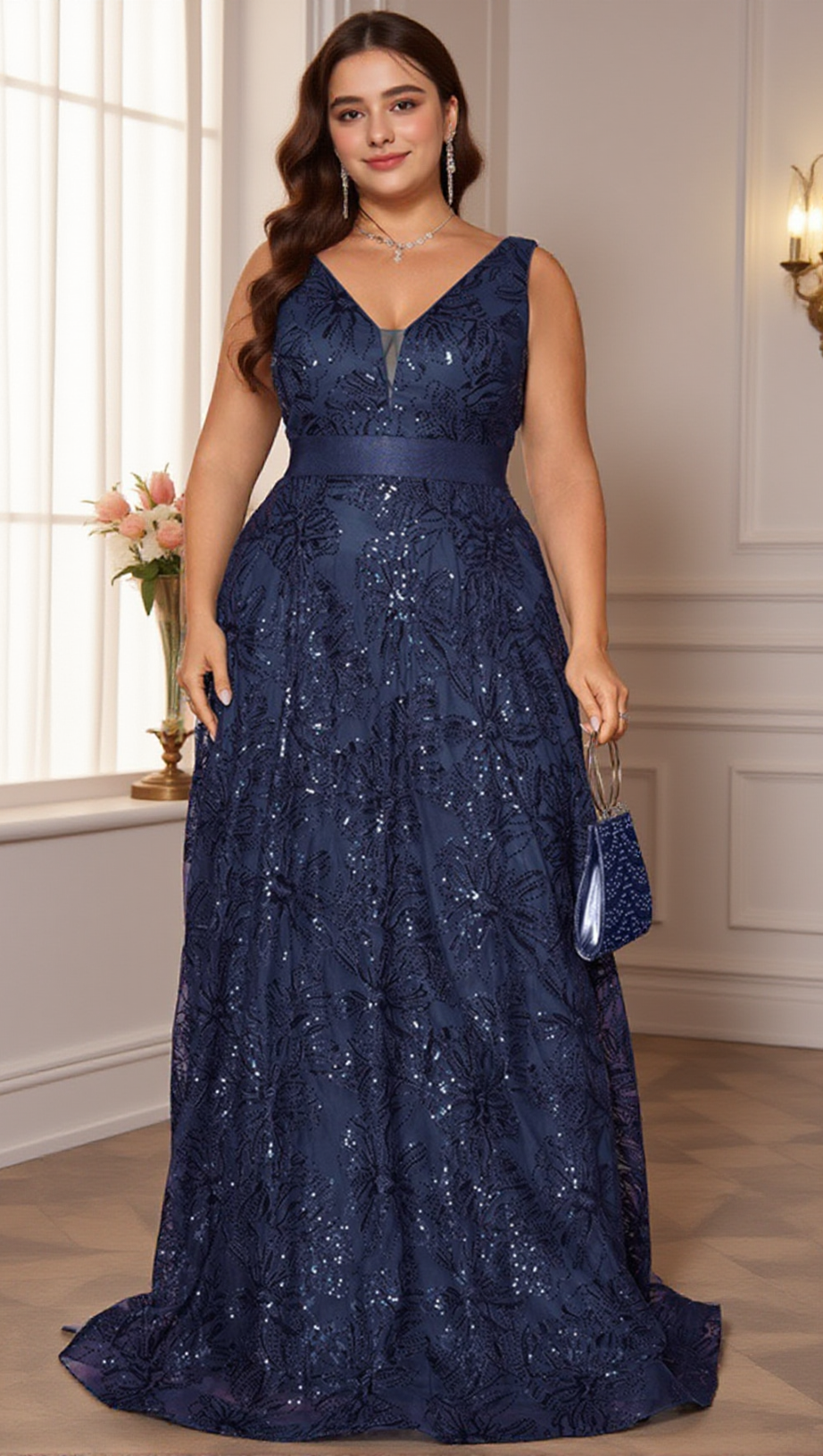 DAVINA DEEP-V SEQUINED MAXI DRESS