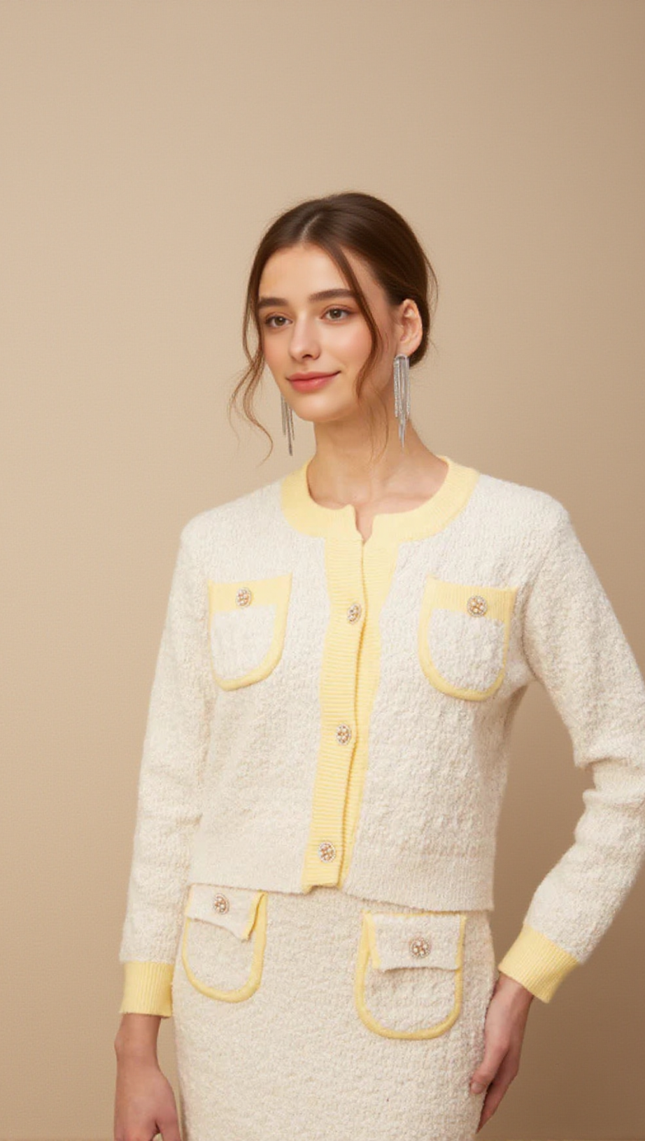 JESSIE WHITE TEXTURED KNIT CARDIGAN & SKIRT MATCHING SET