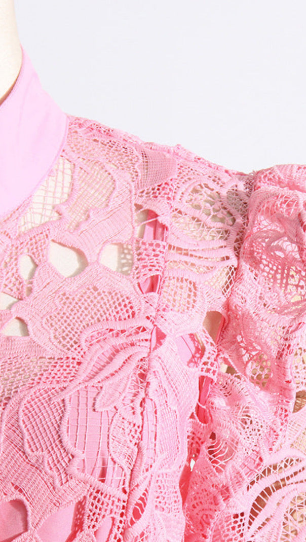 AIIZIE LACE BUTTERFLY SLEEVE MIDI DRESS IN PINK - product image