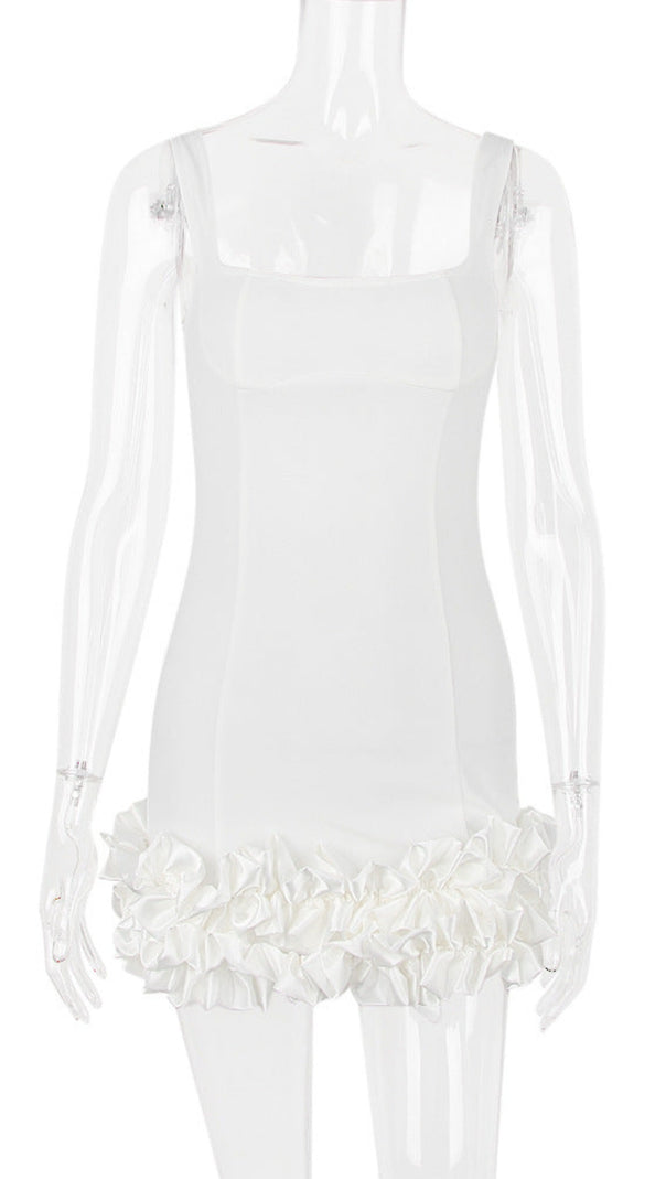 AIIZIE WHITE RUFFLE SATIN DRESS - product image