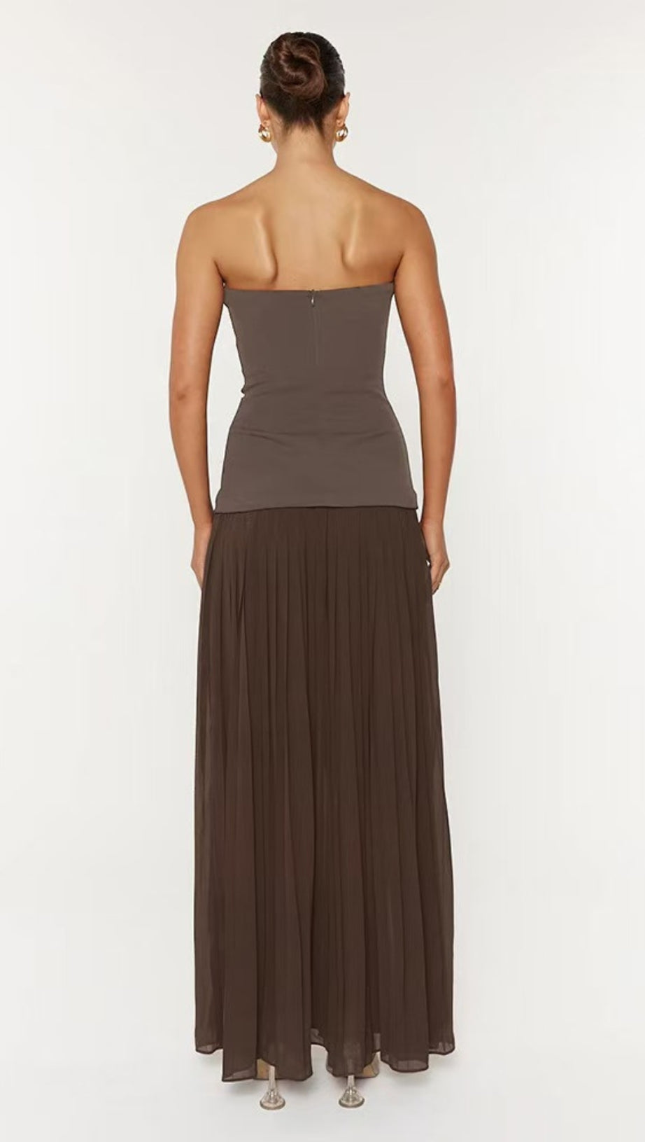 ELEGANT SWEETHEART COLOR-BLOCK BUSTIER TOP & PLEATED MAXI DRESS
