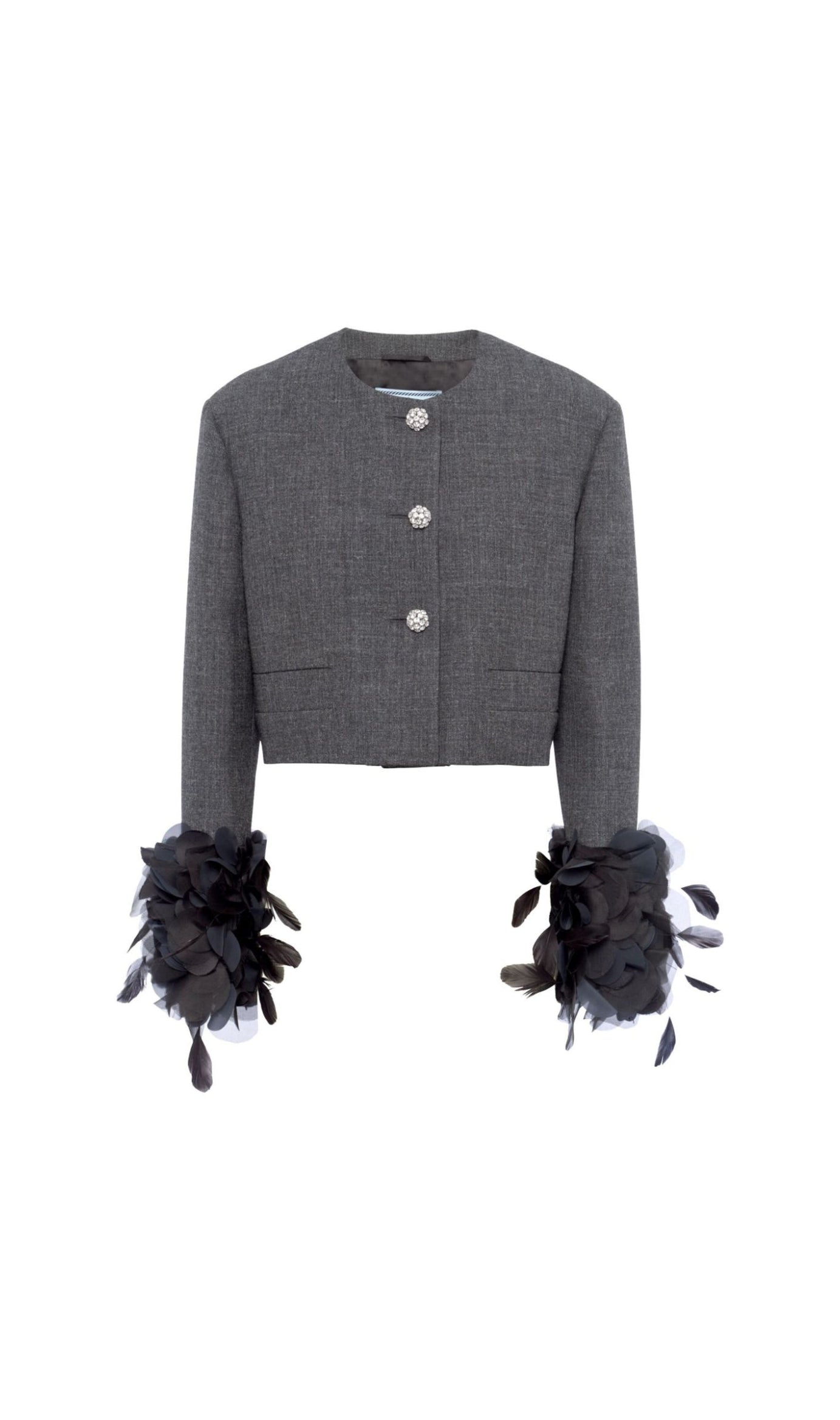 FEATHER-TRIM SINGLE-BREASTED WOOL JACKET