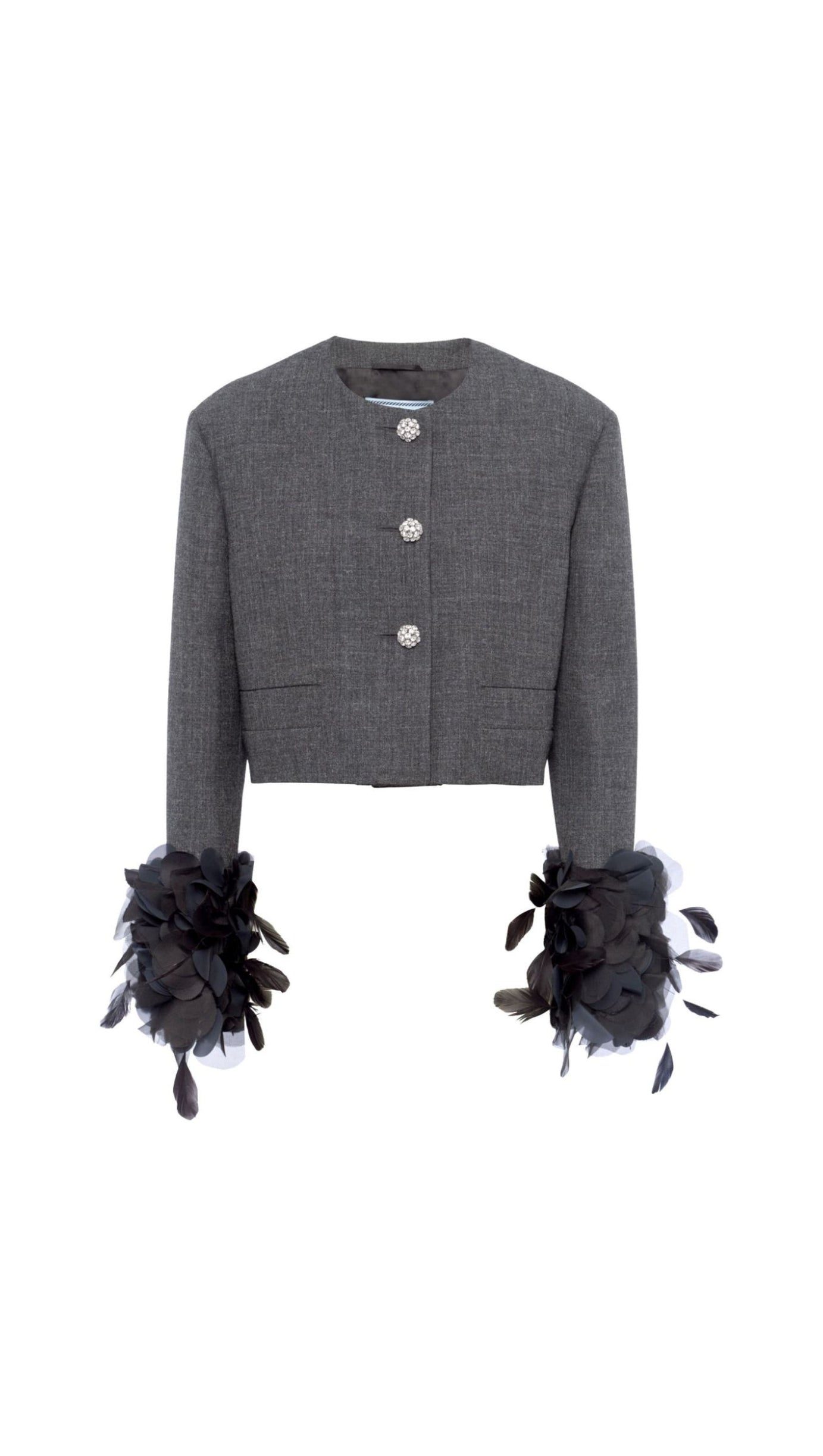 FEATHER-TRIM SINGLE-BREASTED WOOL JACKET