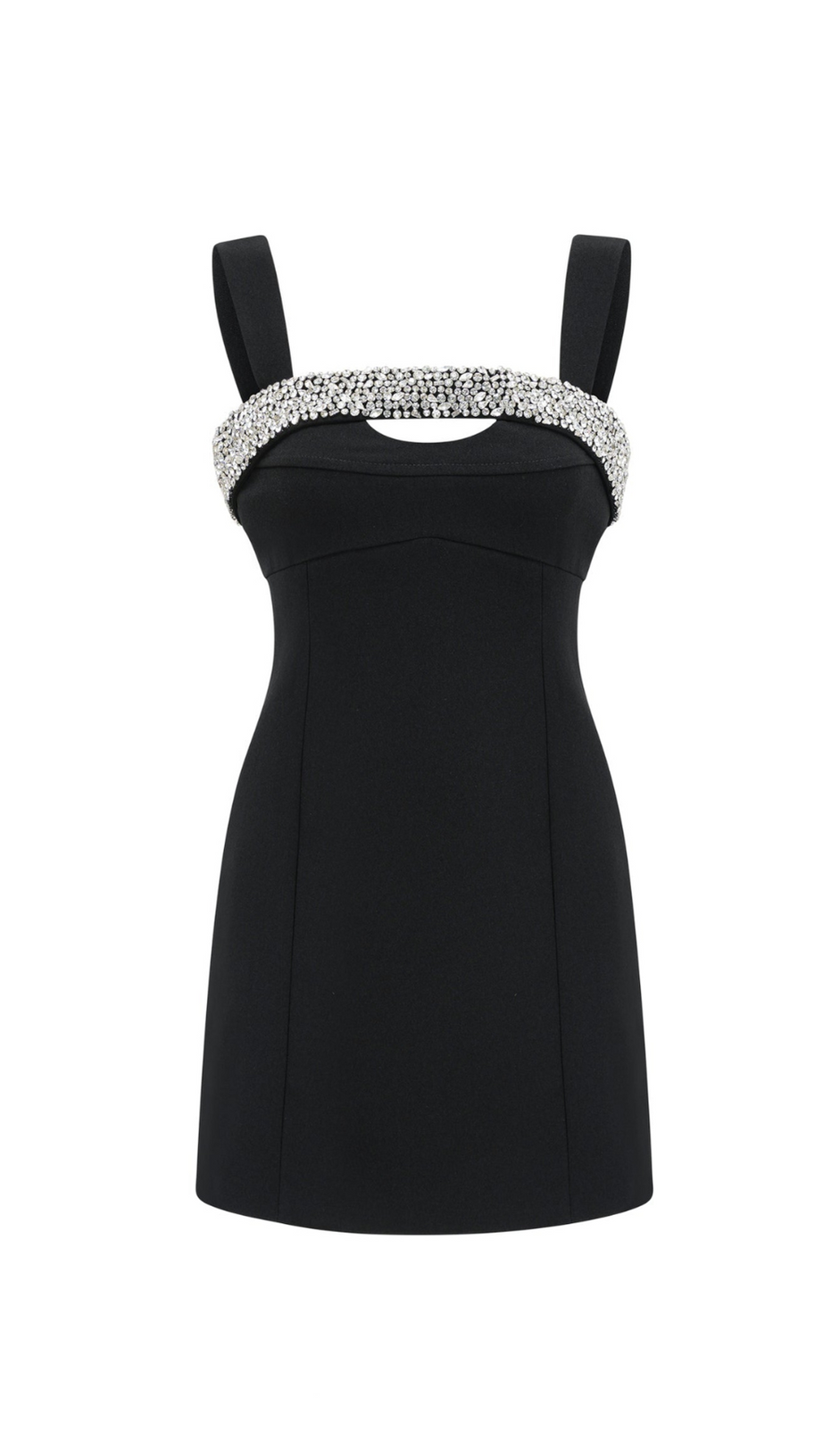 MINI ABITO NERO CON TAGLIO E CRISTALLI