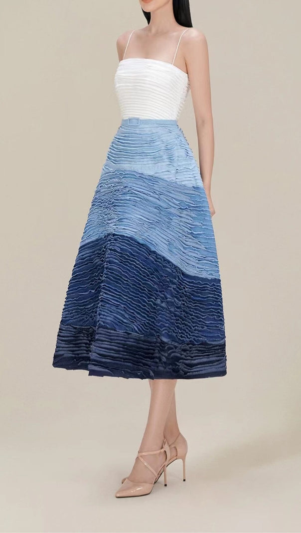 ABITO MIDI CON SCOLLO A V E SCOLLO A V BLU