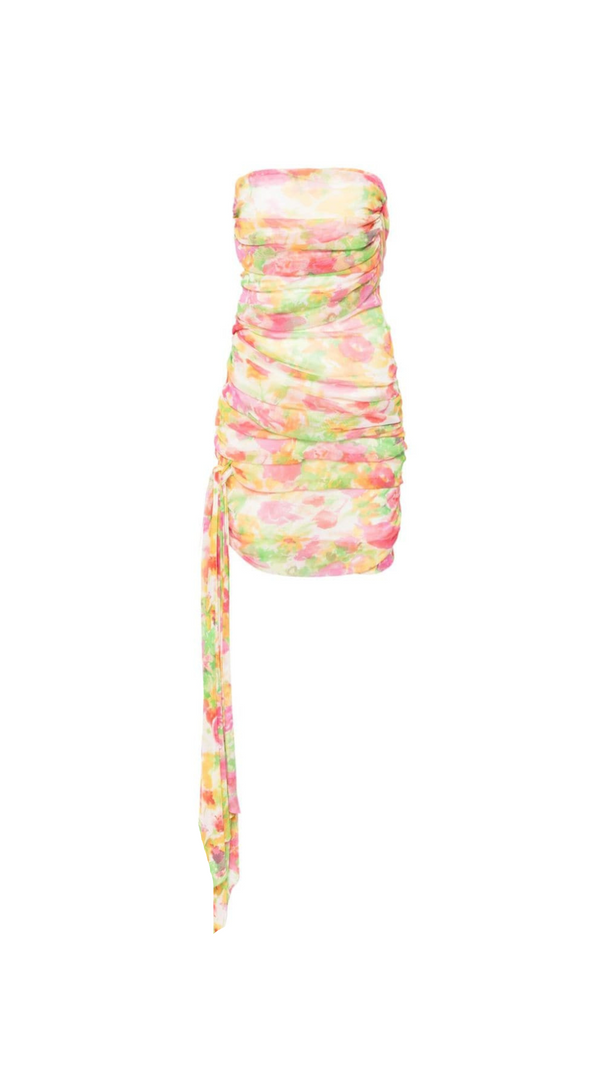 AIIZIE STRAPLESS FLORAL-PRINT RUCHED MINI DRESS - product image