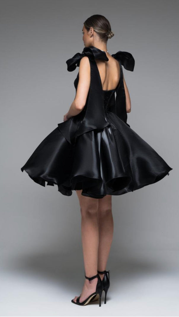 AIIZIE BLACK BOW PUFFY MINI DRESS - product image